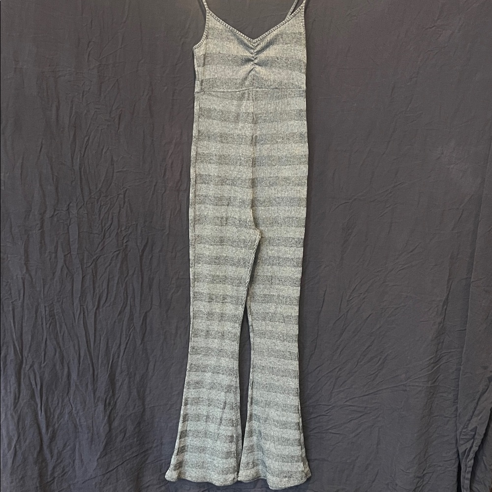 Free People Beach Striped Gray Jumpsuit